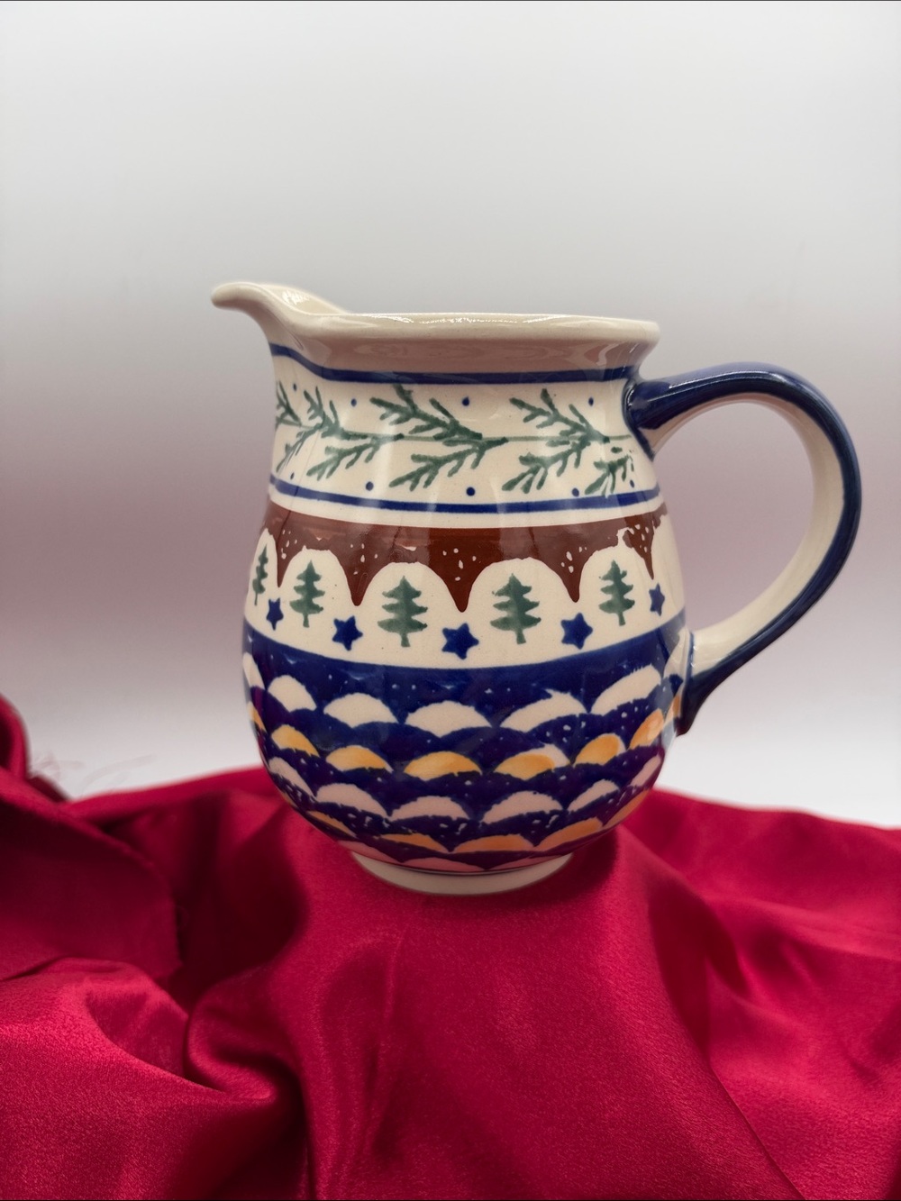 Polish Pottery Boleslawiec Medium Christmas Decorated Pitcher.